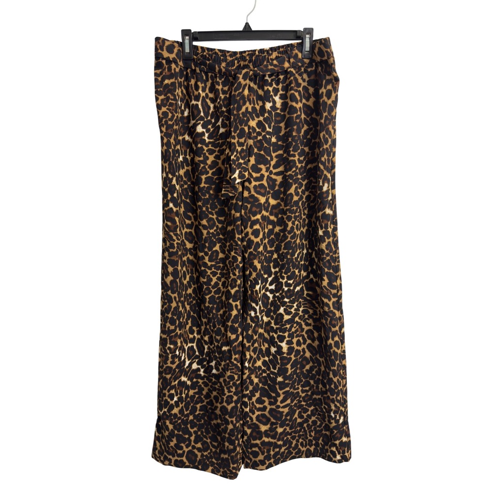 NYCC New York Clothing Co Women's L Leopard Print Wide Leg Pants Brown Black